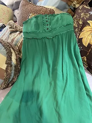 Moulinette Soeurs Anthropologie 100% Silk Emerald Green Mini Dress Spring Sz 6 • $19.72