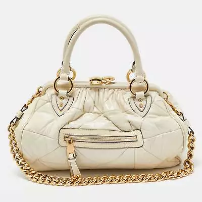 MARC JACOBS Cream Quilted Leather Stam Satchel • $512.46