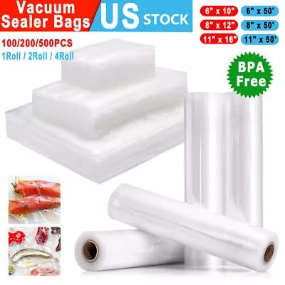 100/500 Quart Vacuum Sealer Bags 8x12 6x10 Embossed Food Saver Storage Package • $16.35