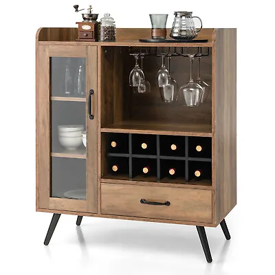 Liquor Bar Cabinet Storage Buffet Sideboard Credenza W/ Wine Rack & Glass Holder • $149.99