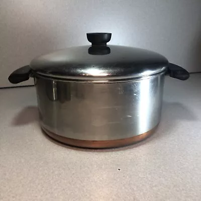Revere Ware Copper Bottom Dutch Oven Stock Pot 4 1/2 Qt Stainless W Lid Vintage • $17.99