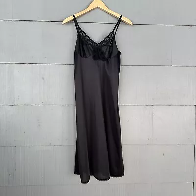 Vintage 90s Cabernet Lace Flowy Sweetheart Mini Slip Dress - Black Wms 28” / 8 • $14