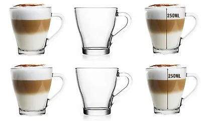 6X250 ML Glasses Cups Mugs For Tea Coffee Latte & More  - 6 Glasses Only • £10.95