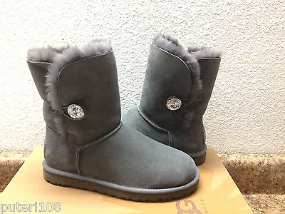 Ugg Bailey Button Bling Grey Gray Swarovski Crystal Boots Us 5 / Eu 36 / Uk 3.5 • $185