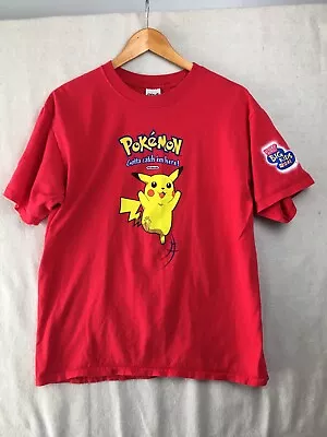 $95 • Buy Vintage Pokemon Mens T Shirt Size L Large Red Pikachu Burger King Promo 90s
