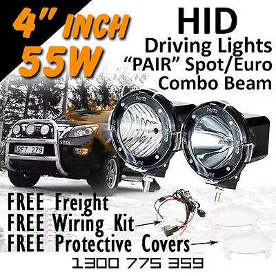 HID Xenon Driving Lights - Pair 4 Inch 55w Spot/Euro Beam Combo 4x4 4wd Off Road • $187.17