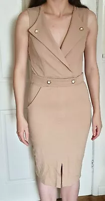 BNWOT Women's Split Front Knee Length Beige Bodycon Dress Size 6/10/12 • £2.50