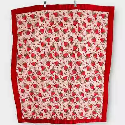 Vintage Strawberry Shortcake Handmade Red Pink Crib Quilt Baby Blanket Bedding • $27.90