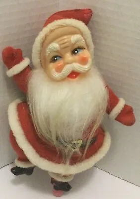 Vtg 8” Flocked Santa Claus Ornament Dancing Waving Figure • $12