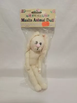 Vintage  Just For Keeps  Muslin Animal Doll Off White Long Eared Bunny 7.5  Tall • $18