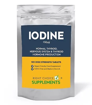 Iodine 150mcg High Strength | 120 Tablets | Healthy Thyroid Support | UK MADE • £4.89