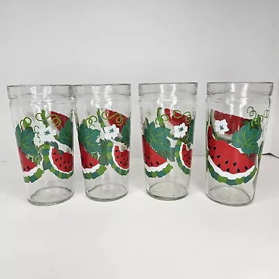 Vintage 16 Oz Anchor Hocking Watermelon Jelly Jar Style Glasses Set Of 4 • $24.99