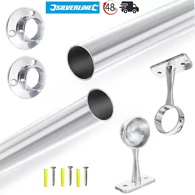 £4.19 • Buy WARDROBE RAIL & FITTINGS HANGING POLE/ROD ROUND CHROME 300mm - 2.5m  FREE CUT  