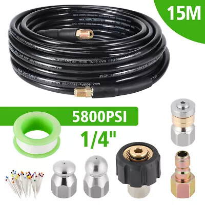 15m Sewer High Pressure Jet Hose 5800psi Washer 1/4  Quick Connect Drain Cleaner • $39.95