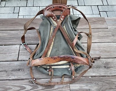 $74.96 • Buy Vintage Canvas Leather Rucksack Backpack Camping Hiking External Frame