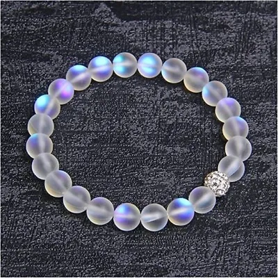 Natural 8mm Mermaid Glass Quartz Beaded Bracelet Frosted Stone Handmade • $10.90