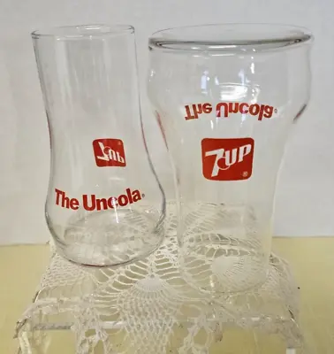 7 UP The Uncola Upside Down Glass Tumbler Set Of 2 Soda Pop Advertising Vintage • $9.95