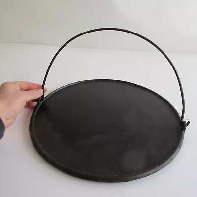 13 - 13.5 Inch Cast Iron Round Griddle W/Wire Bail Handle Antique • $90