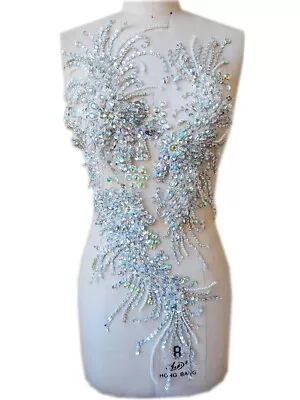 Zbroh Handmade Rhinestones Lace Applique Handsewing Beads Sequins Trim Patches • $68.90