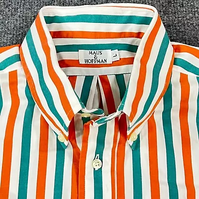 Maus Hoffman Shirt Mens Large Green Orange White Stripe Colorful Loud Pocket USA • $34.95