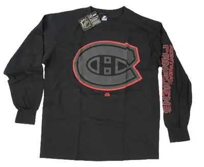 New Montreal Canadiens Mens Size L Large Black Majestic Long Sleeve Shirt • $11.75