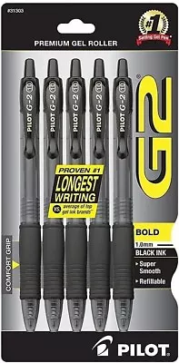 PILOT G2 Premium Gel Roller Pens Bold Point 1 Mm Pack Of 5 Black • $8.07