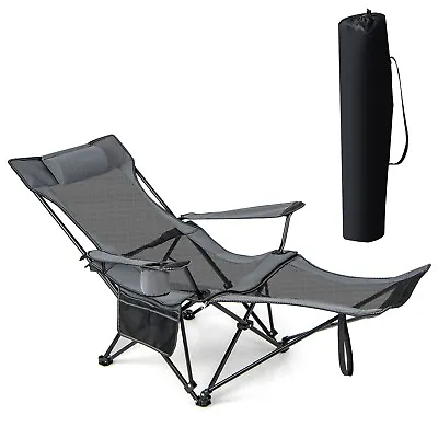 Camping Lounge Chair 2 In 1 Portable Reclining Beach Chair With Footrest • £34.95