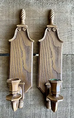 VTG SYROCO Wall Sconce Candle Holders Mid Century Wood Grain #4079 Cottagecore • $31.49
