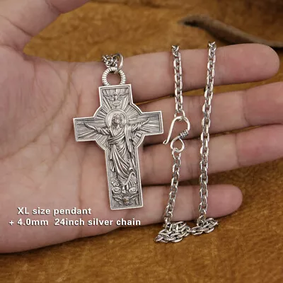925 Sterling Silver Jesus Christ Cross Pendant Good Detail Jewelry TA341NA • $155