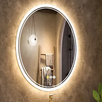 Beautiful 3 Lights LED Bathroom Mirror Oval Vanity Mirrors Anti-Fog Smart Touch • $129.95