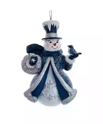 Blue & Silver SNOWMAN HOLDING BIRD Christmas Ornament By Kurt Adler • $15.99