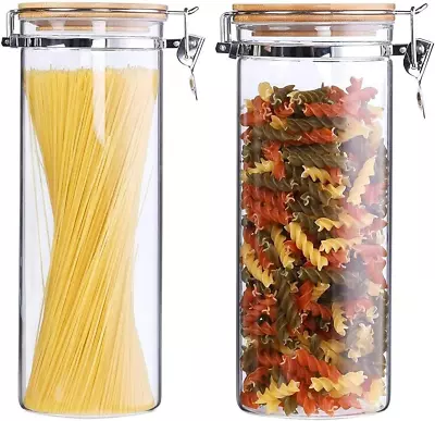 2PCS Glass Storage Jars Spaghetti2000Ml Airtight Storage Jars Airtight Lid Past • $70.43