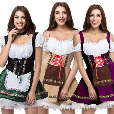 Women Oktoberfest Costume S-3XL German Bavarian Dirndl Beer Maid Fancy Dress • £18.89