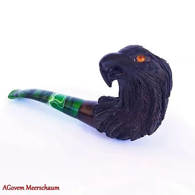 BLACK EAGLE Block Meerschaum Pipe Carved Turkish Smoking Pipe Vintage AGM-651 • $301.51