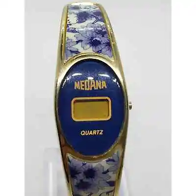 Medana Women's Digital Watch. Blue Flowered Bangle Band Blue Ad Gold Face • $98.28