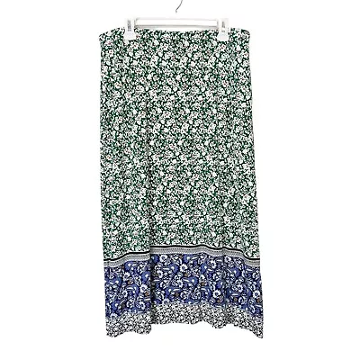 J Jill Green Floral Maxi Skirt Womens Size Medium Pull On Bohemian Prairie • $25.40