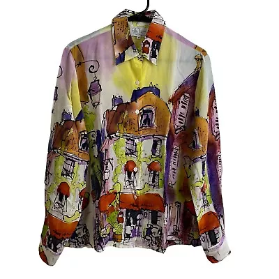 Michael Leu Womens 100% Silk Shirt Medium Button Up Long Sleeve Art To Wear • $39.95