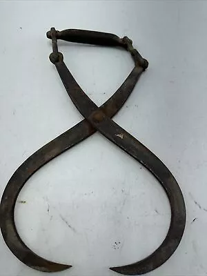 Antique Steel Ice Block Tongs Steel Vintage Metal Hooks Gifford Wood • $27