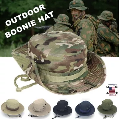 Tactical Boonie Hat Military Camo Bucket Wide Brim Sun Fishing Bush Booney Cap • $8.63