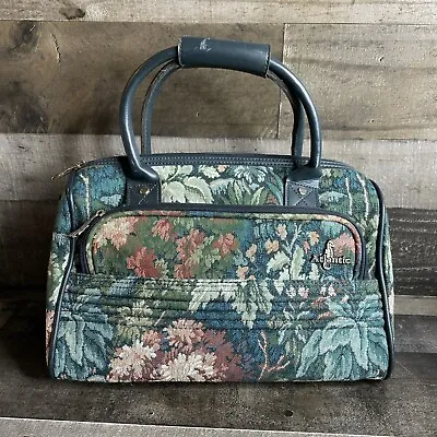VTG Atlantic Green Floral Tapestry Carry On 15x7x9 In Carpet Bag Mary Poppins • $38.25