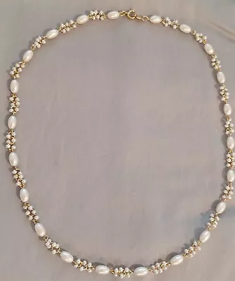 Vintage Trifari 23  Gold Tone Faux Oval Pearl Necklace • $25