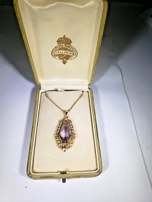 ESTATE Jewelry 18ktGOLD AMETHYST PENDANT FROM SWEDEN+ 14KT 18 GOLD BOX CHAIN • $444