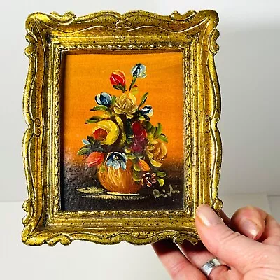 Vintage Very Small Framed Signed Floral Painting BEAUTIFUL • $39.95