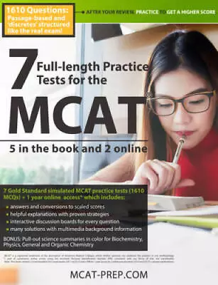 7 Full-length MCAT Practice Tests: 5 In The Book And 2 Online: 1610 MCAT  - GOOD • $8.50