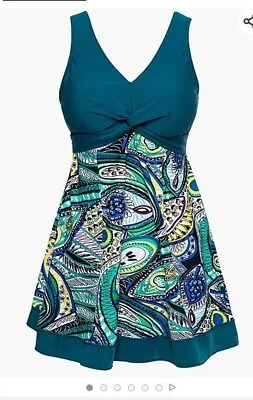 Bathing Suit Summer 5 XL Plus Summer Mae Womens Teal/ Paisley One-Piece Yang • $36.99