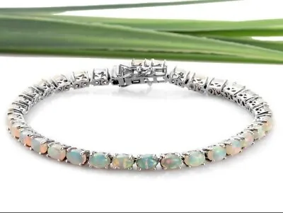 6X4MM Natural Ethiopian Opal Tennis Bracelet October Birthstone Handmade Jewelry • $183.34