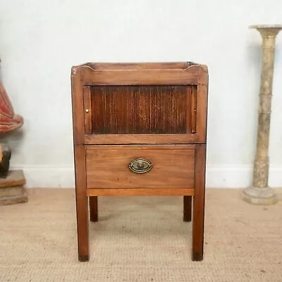 Antique Bedside Cabinet Tambour Victorian 19th Century Tray Top Mahogany • £320