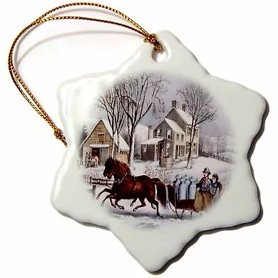 3dRose Vintage Currier And Ives Horse Drawn Sleigh Winter  3 Inch Snowflake Porc • $14.99