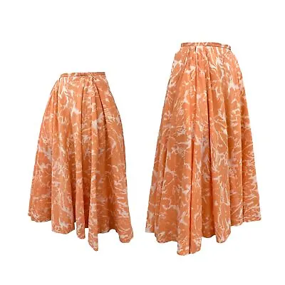 Vtg Vintage 1950s 50s Abstract Print Coral White Midi Full Circle Skirt • $65