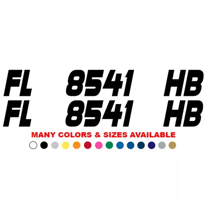 Custom Boat Registration Numbers Decals Set Of 2 3  X 18  Letters Jet Ski Decal • $13.45